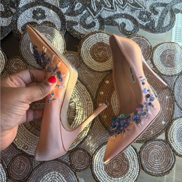 Miu Miu Pink Heels with Blue Embellishments - Picture 4 of 6